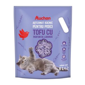 Asternut igienic pentru pisici Auchan, tofu cu parfum de lavanda, 6 l