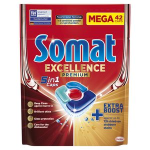 Detergent pentru masina de spalat vase, Somat Excellence 5 in 1, 42  capsule