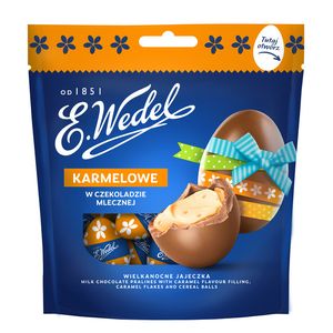 Mini oua de ciocolata cu umplutura crocanta de caramel E. Wedel, 104 g