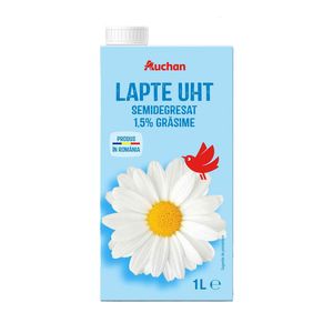 Lapte semidegresat UHT Auchan, 1.5% grasime, 1 l