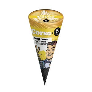 Inghetata la cornet Corso x 5 To Go, aroma de cafea cu lapte si caramel sarat, 110 ml