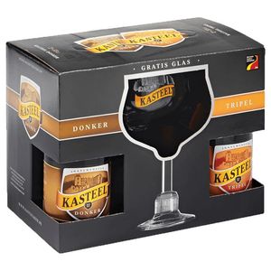 Pachet bere blonda si aramie Kasteel, sticla, 4 x 0.33 l + pahar