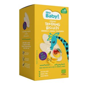 Biscuiti pentru dentitie Hey Baby ECO cu banane, 6 luni, 21 g