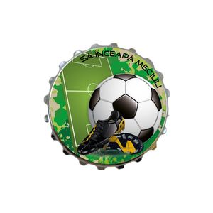 Desfacator de sticle cu magnet Poem Design, metal si plastic, model fotbal, 8 x 8 x 2 cm, multicolor