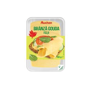 Branza gouda Auchan, felii, 150 g