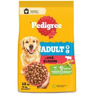 Hrana uscata pentru caini adulti Pedigree, cu vita si legume, 12 kg