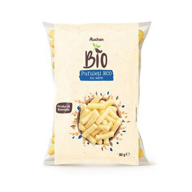 Pufuleti ECO cu sare Auchan, 80 g | Pret avantajos - Auchan.ro