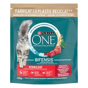 Hrana uscata pentru pisici sterilizate Purina One Sterilcat, adult, vita, 450 g