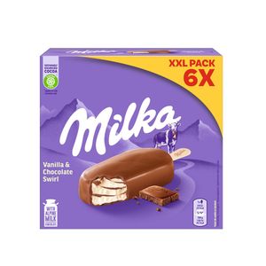 Inghetata pe bat cu vanilie si ciocolata Milka, 6 x 90 ml