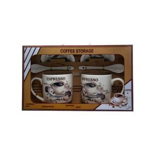 Set 2 cani cu farfurii si lingurite Aromaland, model coffe, 300 ml