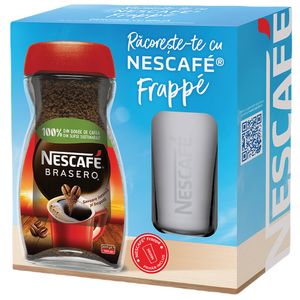 Cafea solubila Nescafe Brasero, 200 g + pahar