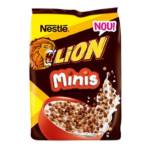 Mini cereale pentru mic dejun cu pasta de caramel si ciocolata Nestle Lion Minis, 400 g