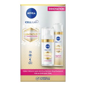 Set pentru cadou Nivea Cellular Luminous630 impotriva petelor pigmentare: Serum, 30 ml + Crema de zi SPF50, 40 ml