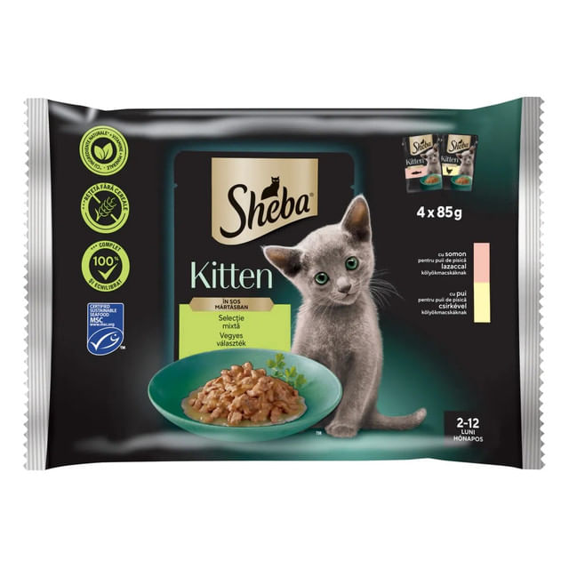 hrana-umeda-pentru-pisici-junior-sheba-kitten-pachet-mixt-cu-somon-si-pui-4-x-85-g