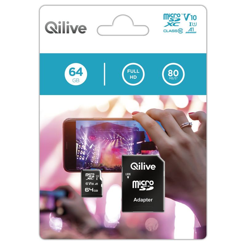 card-de-memorie-microsd-si-adaptor-sd-qilive-clasa-de-viteza-uhs-i-u1-64-gb