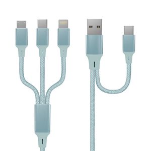 Cablu de date si incarcare 3 in 1 Qilive, Micro-USB/Usb-C/Lightning, albastru
