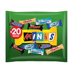 Mini batoane de ciocolata cu lapte Minis Mix Snickers, Mars, Twix, Bounty, Milky Way, 400 g