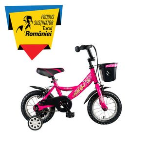 Bicicleta pentru copii Gokidy Hello Girl cu roti ajutatoare, 3-5 ani, 12 inch, roz