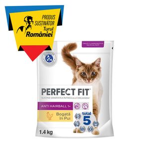 Hrana uscata pentru pisici adulte Perfect Fit Anti-Hairball, pui, 1.4 kg