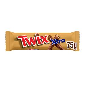 Baton cu biscuite si caramel invelit in ciocolata cu lapte Twix Xtra, 2 x 37.5 g