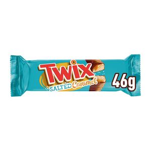 Baton cu biscuit si caramel sarat invelit in ciocolata cu lapte Twix, 2 x 23 g