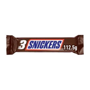 Baton de ciocolata cu lapte, caramel si arahide proaspat prajite Snickers Trio, 112.5 g