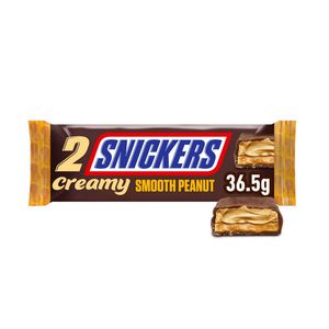 Baton de ciocolata cu lapte Snickers Creamy, cu umplutura de pasta de arahide si miez de caramel cu arahide prajite proaspete, 36.5 g