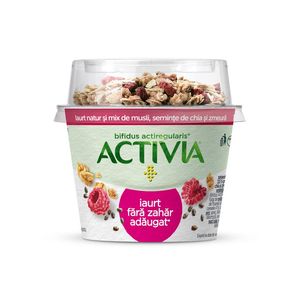 Iaurt natural cu mix de musli, seminte de chia si zmeura Activia, 170 g
