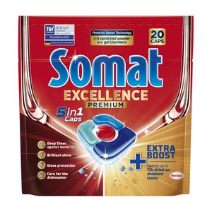 Detergent capsule pentru masina de spalat vase Somat Excellence Premium 5 in 1, 30 spalari