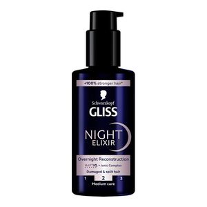 Ser tratament pentru par deteriorat si despicat Schwarzkopf Gliss Night Elixir Overnight Reconstruction, 100 ml