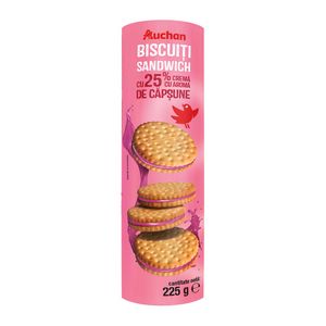 Biscuiti sandwich cu crema de capsune Auchan, 225 g