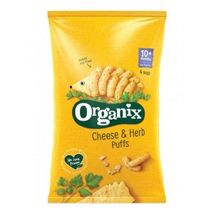 Snack bio din porumb expandat Organix cu cascaval,  de la 10 luni, 4 x 15 g