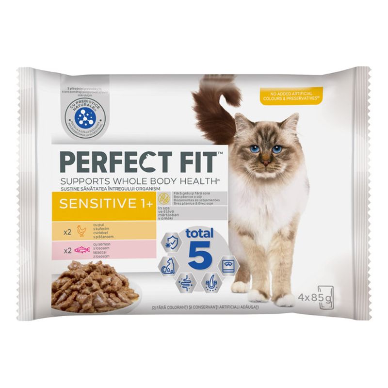 hrana-umeda-pentru-pisici-sensibile-adulte-perfect-fit--cu-pui-si-somon-in-sos-4-x-85-g