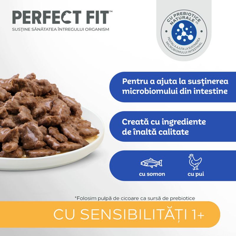 hrana-umeda-pentru-pisici-sensibile-adulte-perfect-fit--cu-pui-si-somon-in-sos-4-x-85-g
