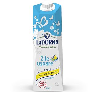 Lapte de consum semidegresat LaDorna, fara lactoza, 1.5% grasime, 1 l