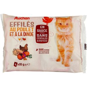Hrana umeda pentru pisici adulte Auchan, pui si curcan in sos, 4 x 85 g