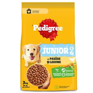 Hrana uscata pentru caini juniori Pedigree Junior cu pui si orez, 3 kg