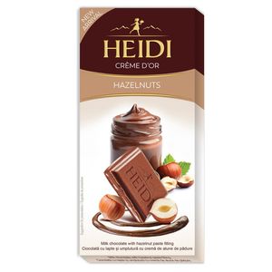 Ciocolata cu lapte si umplutura cu crema de alune de padure Heidi D'or, 90 g