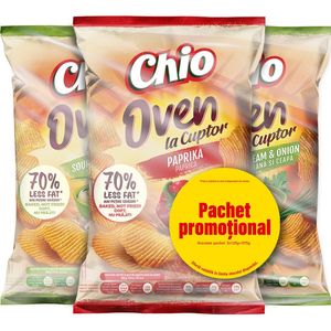 Pachet chipsuri Chio Oven cu smantana si ceapa + paprika, 3 x 125 g