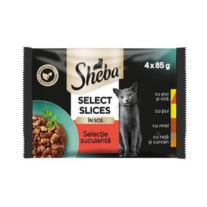 Hrana umeda pentru pisici adulte Sheba Selection, selectie de carne in sos delicios, 4 x 85 g