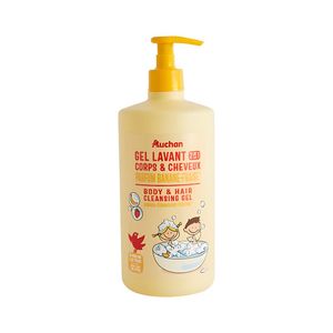 Gel de dus pentru copii Auchan, cu parfum de banane si capsuni, 750 ml