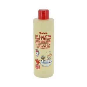 Gel de dus pentru copii Auchan, cu parfum de cirese si capsuni, 250 ml