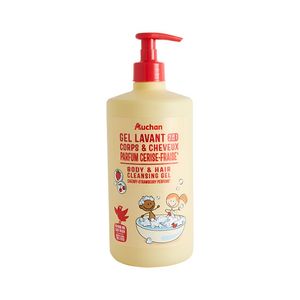 Gel de dus pentru copii Auchan, cu parfum de cirese si capsuni, 750 ml