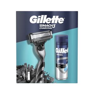 Set pentru cadou Gillette Mach 3 Charcoal: Aparat + gel de ras, 200 ml