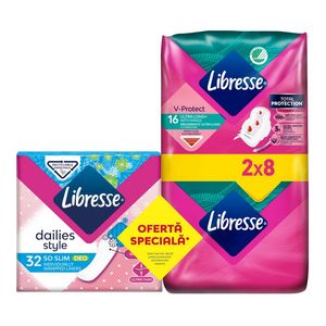 Pachet absorbante Libresse Ultra Long Duo, 16 bucati + Absorbante zilnice Dailies Style So Slim, 32 bucati