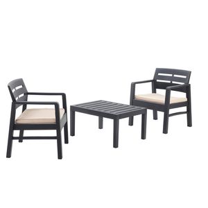 Set mobilier de gradina Lombok, plastic, 3 piese si 2 perne, gri