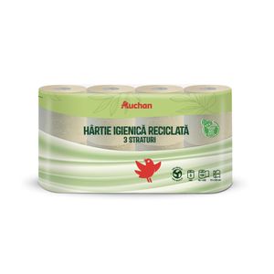 Hartie igienica reciclata Auchan, 8 role, 3 straturi