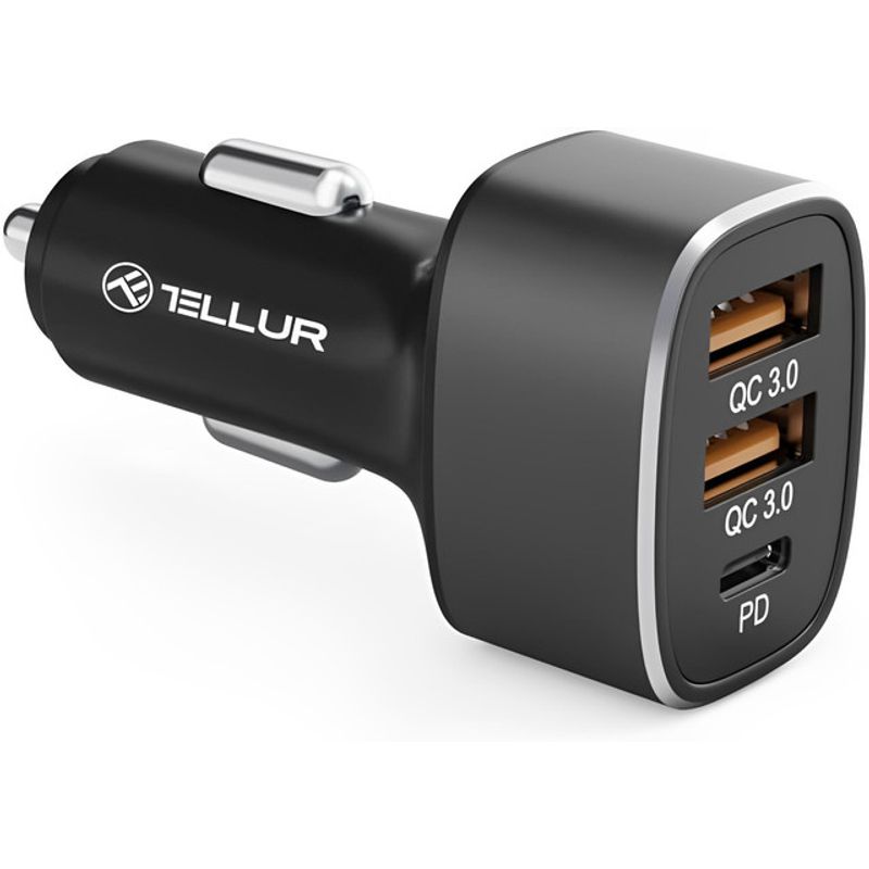 incarcator-auto-tellur-fcc9-56-w-port-usb-qc-3-0-usb-c-negru