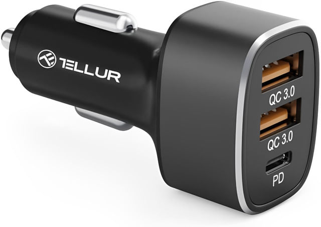 incarcator-auto-tellur-fcc9-56-w-port-usb-qc-3-0-usb-c-negru