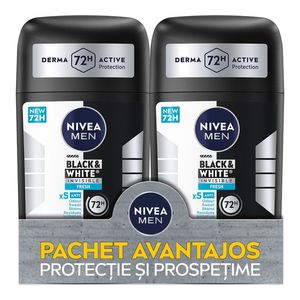 Deodorant stick Nivea Men Black & White Invisible Fresh, 2 x 50 ml